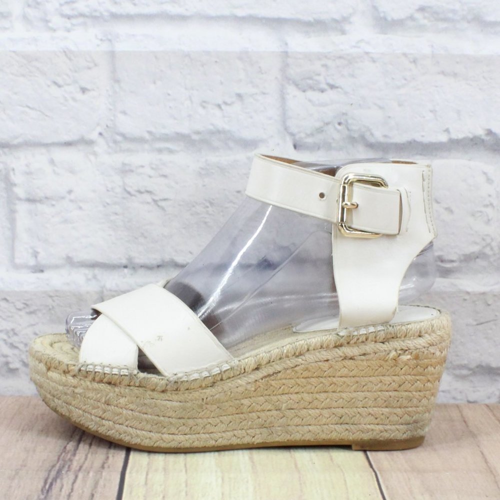 Coach White Leather Ankle Strap Platform Jute Wedge Sandals Size 6.5 B - Picture 1 of 11
